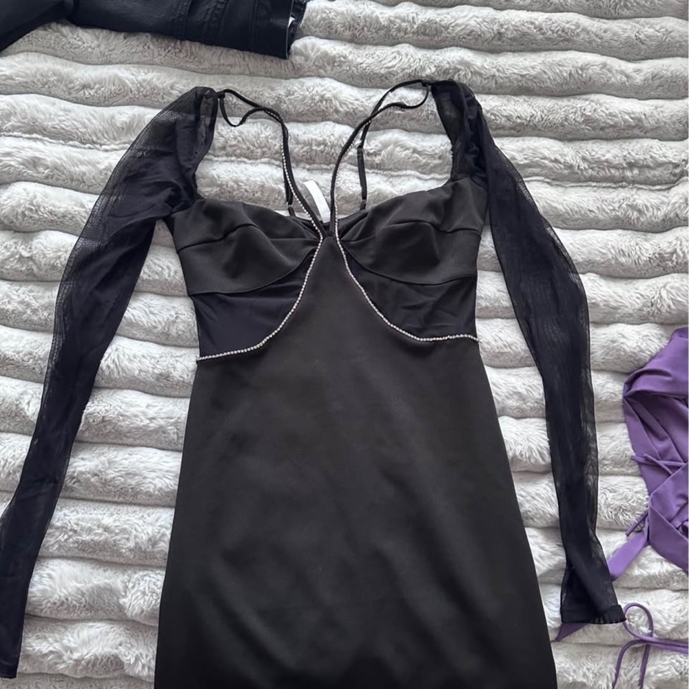 Lucy in the Sky Black Long Sleeve Dress with Sheer Accents